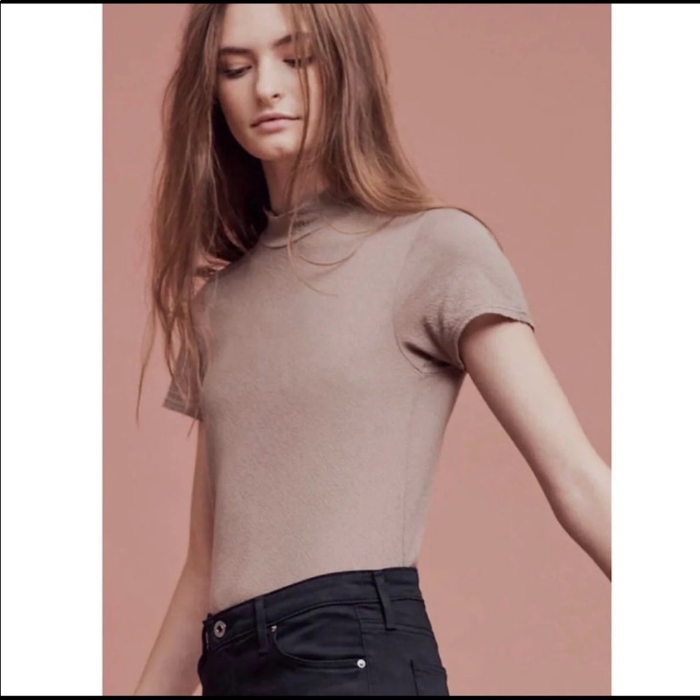 Anthropologie Stateside Short Sleeve Mock Neck T-Shirt Tee Medium